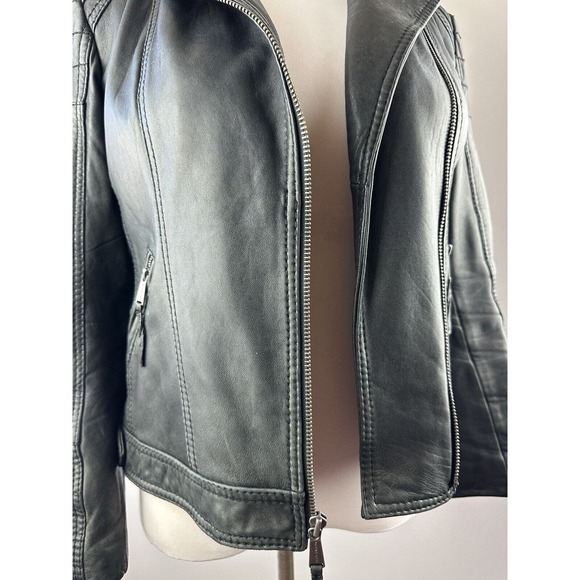 Michael Michael Kors Motorcycle Leather Jacket Distress Black Zip Moto Womens M - Picture 14 of 16